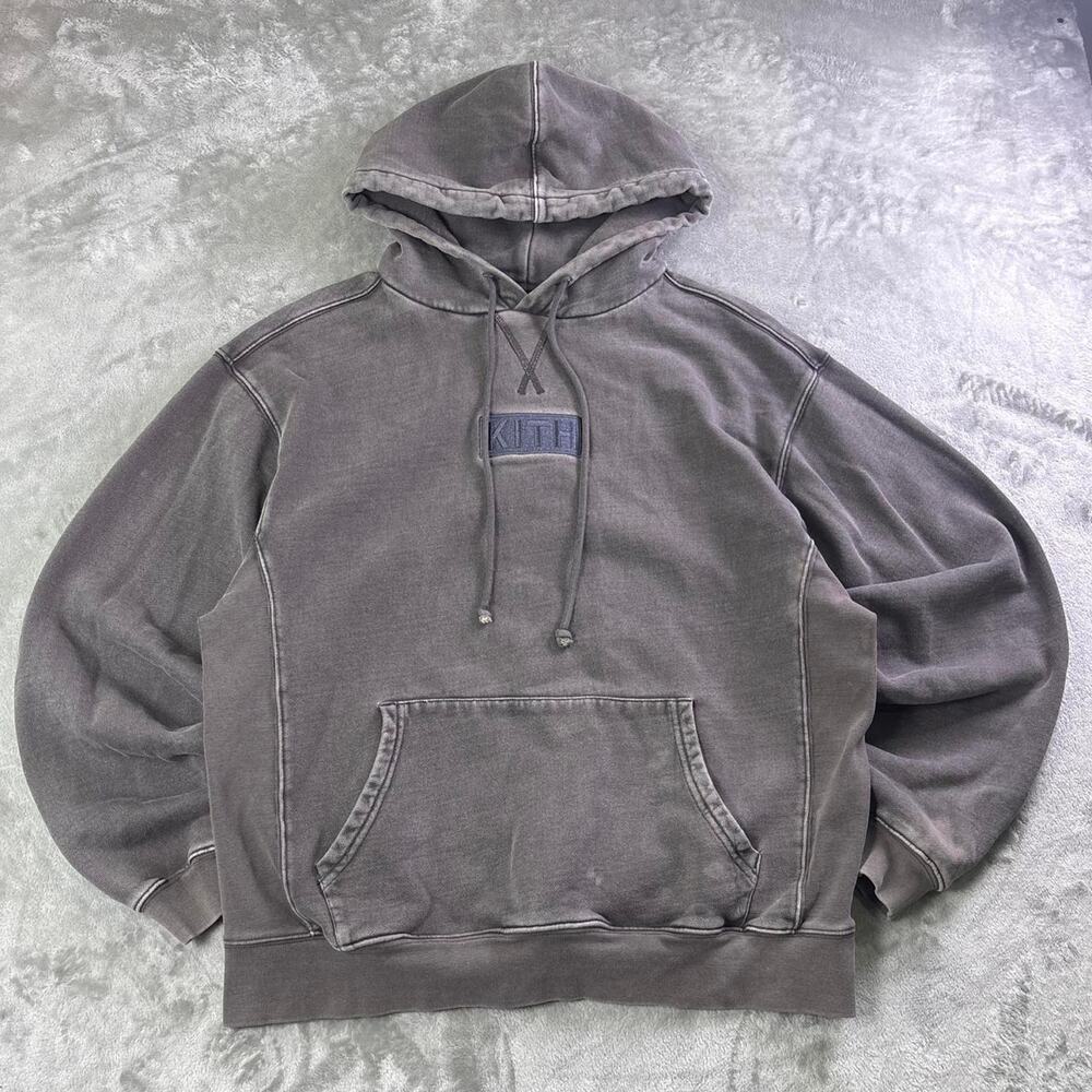 Kith Williams lll Box Logo Grey Acid Wash Monsoon Colorway Pullover Hoodie Sz XL